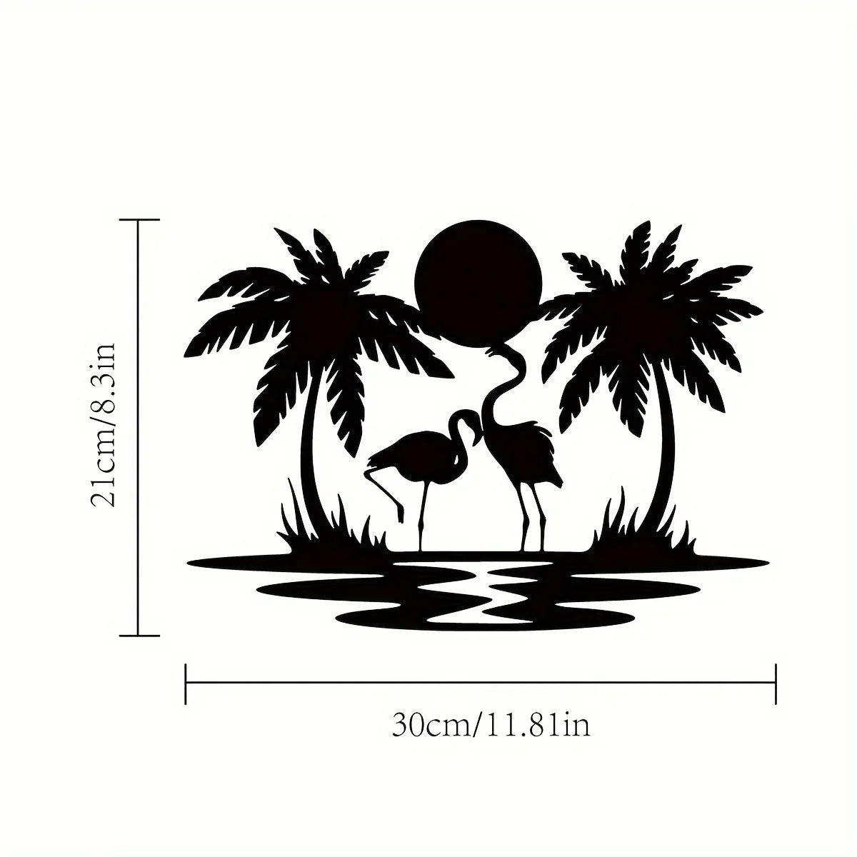 HELLOYOUNG Black Iron Metal Nature Palm Tree-Two Flamingo-Sunset On Water Design Wall Art Novelty Signs/Size: Length 21 cm/8.3 inches/Wide 30 cm /11.81 inches/Colors-Black/Multicolor