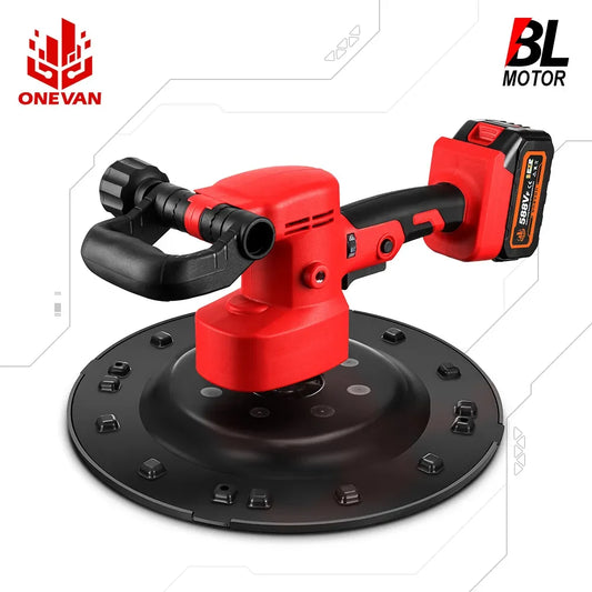 ONEVAN Indoor Black-Red Body Adjustable Speed Brushless Battery-Powered Electric Round Shaped Steel Plate Dry Wall Disc Sanders/Batteries Included
