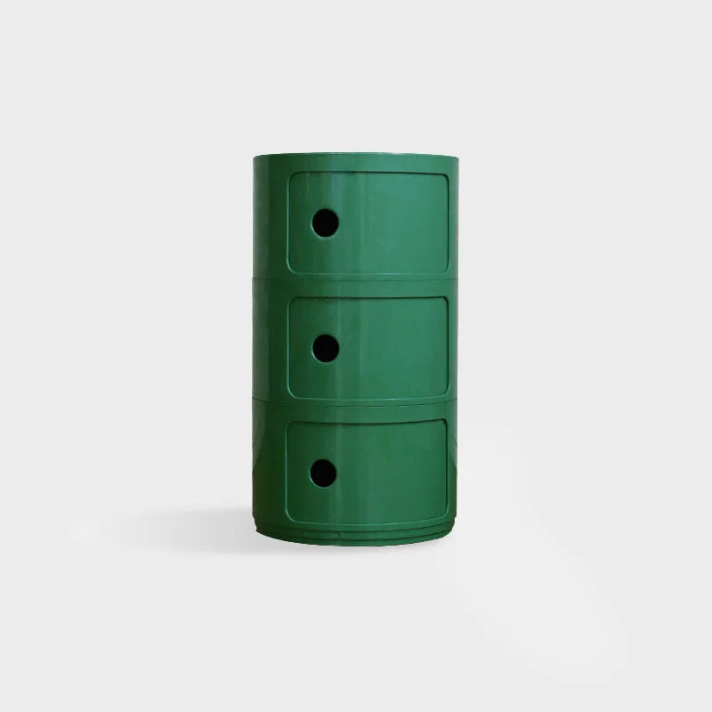 DECOPAI Modern Multicolor Waterproof Tall Plastic Round Shaped Small Narrow Three Sliding Drawers Nightstands /Multicolor