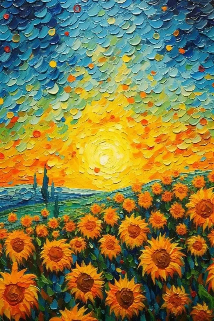 No-EN-Name-Null Modern Multicolor Rectangle Unframed Oil Canvas Van Gogh Sunflower Flower-Starry Sky Art Floral Landscape Prints/Colors-Multicolor/Yellow/Blue/White/Floral