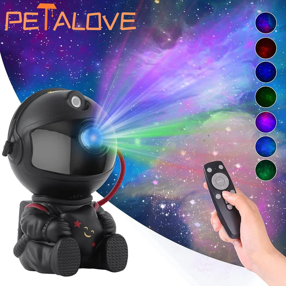 PETALOVE Kids Remote Control Seven Colors LED Lights Galaxy Starry Night Sky Black-White Astronaut Hard ABS Plastic Body Light Projector Night Lights/Bulbs Included/Colors-Multicolor/Black/White