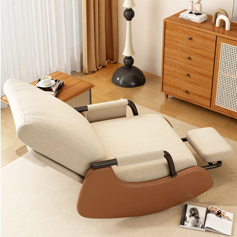 ZHENDAI Indoor Modern Gray Soft Velvet Upholstered Padded Corduroy Fabric Cushions Three-Gear Adjustable Backrest Metal Arms-Footrest No Roll Overs Design Reclining Rocking Chairs/Colors-Gray/Beige/Green/ Size: 78 x 60 x 70cm