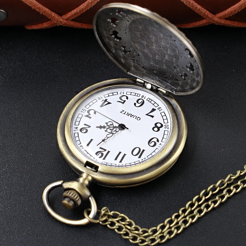 SHUHANG Adults Unisex Quartz Stainless Steel Metal Round Shaped Case Flip-Out Digital-Analog Display Vintage Retro Acrylic Face On Front Women Cameo Portrait Stone In Center On Back Floral Design Bronze Chain-Pocket Watches