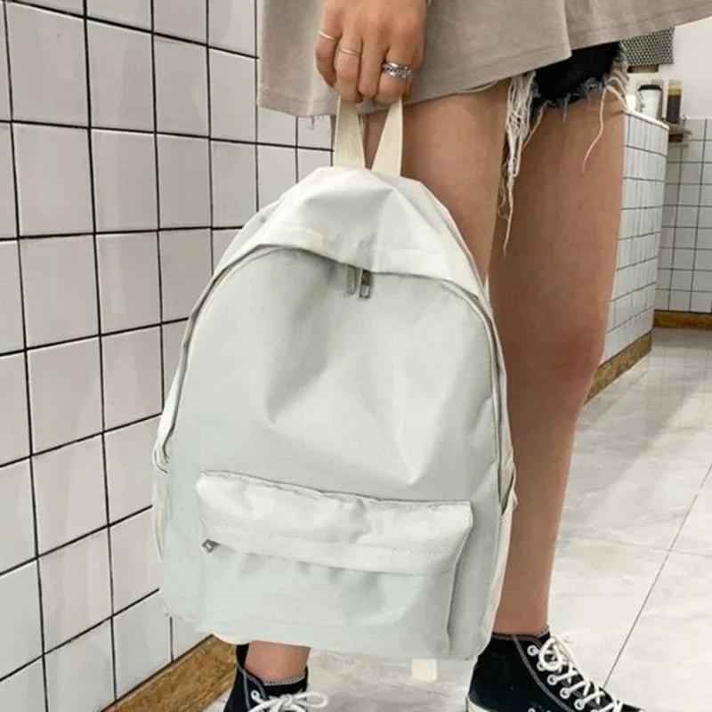No-EN-Name-Null Preppy Solid Color Shoulder Bag Nylon School Knapsack Korean Teenager White School Bag Sports Travel Backpack for Women