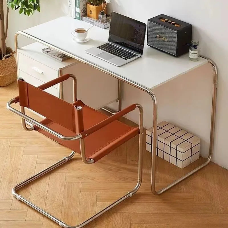 MLING Modern Silver Stainless Steel Metal Armchair Frame Orange Upholstered Padded Saddle Faux Leather Kitchen-Dining Room Chairs/Colors-Brown/White/Black/Red/Orange