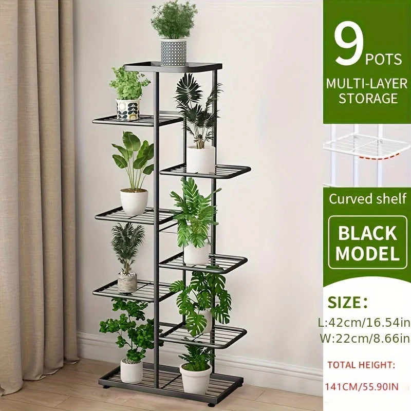 MTSHINING Wood 8 Tier Multi-Layered Shelves Iron Metal Plant Stands/Colors-Black/White,/Brown