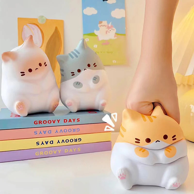 GJCUTE Creative Yellow-Gray Plastic Cute Cartoon Cat Animal Stress-Anxiety Relieving Slow Rebound Squishy Squeeze Executive Toys/Colors-White/Gray/Yellow/Stripped/Ages: 13-18 + Years Old