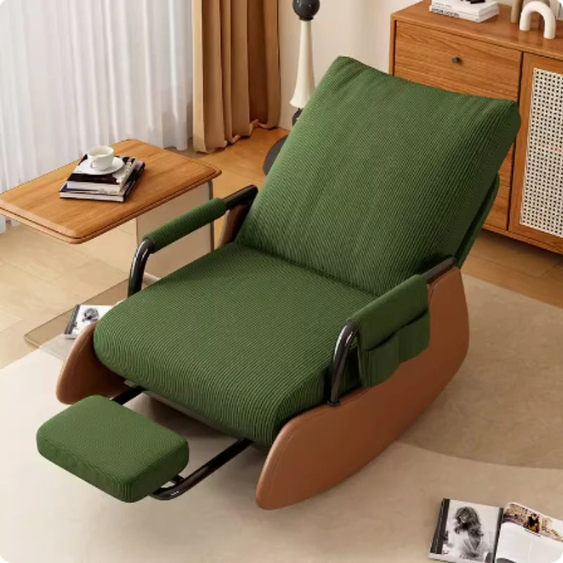 ZHENDAI Indoor Modern Gray Soft Velvet Upholstered Padded Corduroy Fabric Cushions Three-Gear Adjustable Backrest Metal Arms-Footrest No Roll Overs Design Reclining Rocking Chairs/Colors-Gray/Beige/Green/ Size: 78 x 60 x 70cm