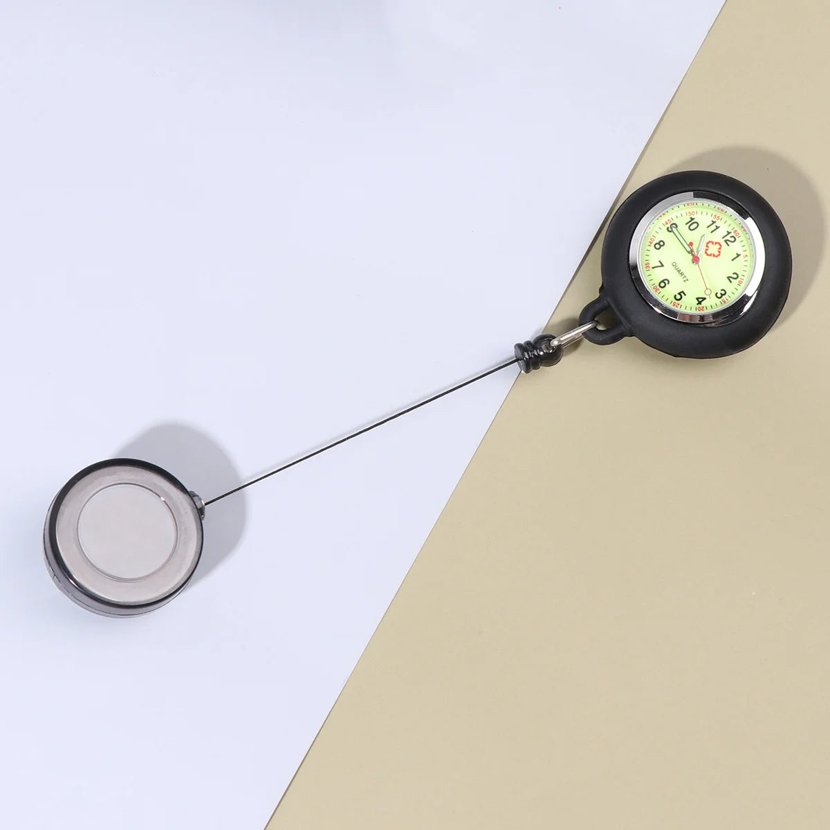 No-EN-Name-Null Adults Digital Black-White Silicone Cover Retractable Luminous Markers Hanging Badge-Reel Clip-On Locked Metal Alloy Pin Attachment Nurses-Doctors Fob Pocket Watches