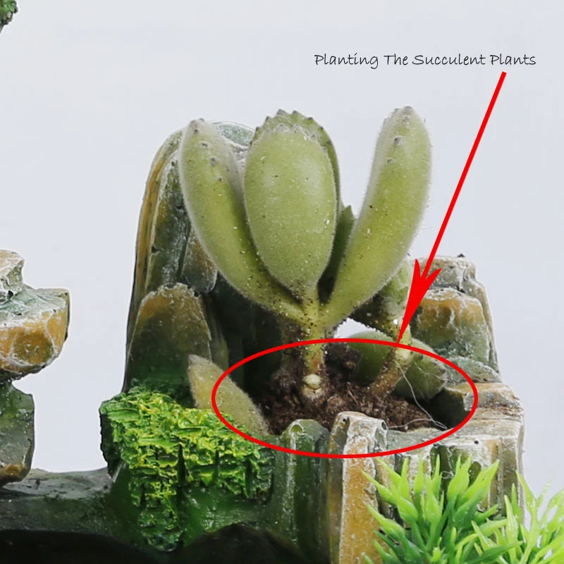 Green Resin LED Lights Indoor Bonsai Tree Foggy Mist Rocky Landscape Flowing Water Desktop Fountain/With US Plug