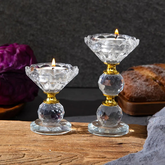 Modern Creative Transparent Diamond Crystal Clear Glass Small Tealight Candle Stand Holders