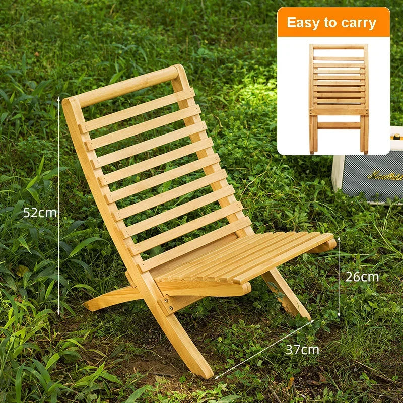 ZJMZYM Outdoor Modern Armless Hard Brown Bamboo Wood Backrest-Seat Folding Lounge Chairs/Colors-Brown/Beige