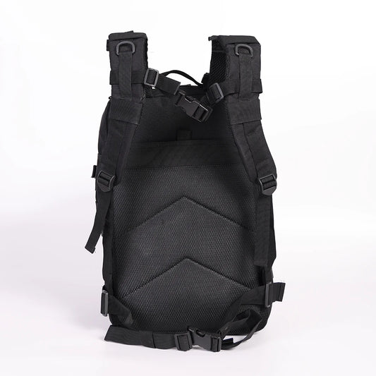 LAWAIA Black Nylon Fabric Adjustable Shoulder-Chest-Wrist Straps-Handle External Pockets Double Zippers Plastic Lining Built-In Laptop Compartment Tactical Military Backpacks/ Slit Pocket