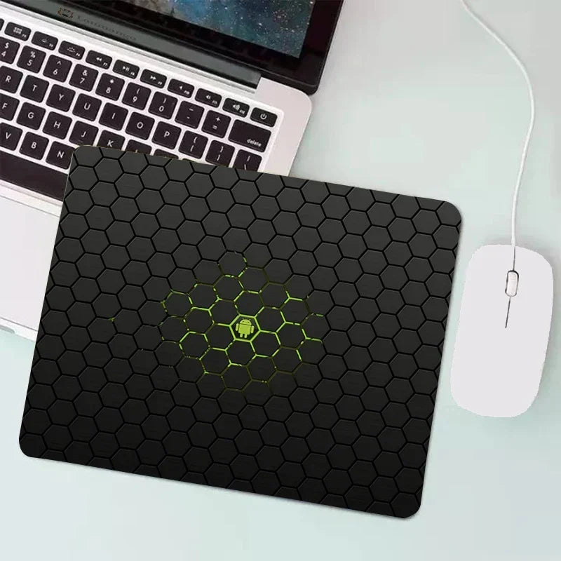 MAIRUIGE Small Waterproof Geometric Black Hexagon-Rectangle Shaped Durable Stitched Edges Soft Smooth Fabric Surface Non-Slip Rubber Base Gaming Mouse Pads