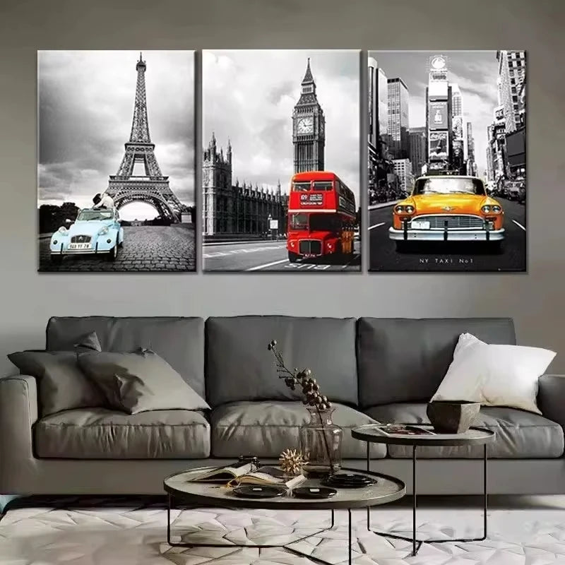 NULL Modern Rectangle Shaped Customized Unframed Waterproof Anti-Scratch HD Giclee Cotton Canvas Iconic Landmarks London-Paris-New York-Animals Wall Art Prints/Colors-Gray/Beige/Black/Red/White/Animal/Multicolor/Floral/Many Sizes