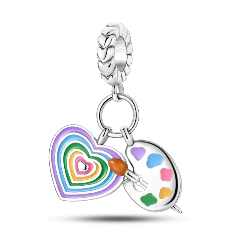 No-EN-Name-Null Women Sterling Silver Enamel Rainbow-Hot Air Balloon Design Fine Imitation Zircon Stone Glass Nuggets Beads Shaped Charms-Pendants/ Colors-Rainbow/Multicolor/Silver/Pink/Animal/Floral