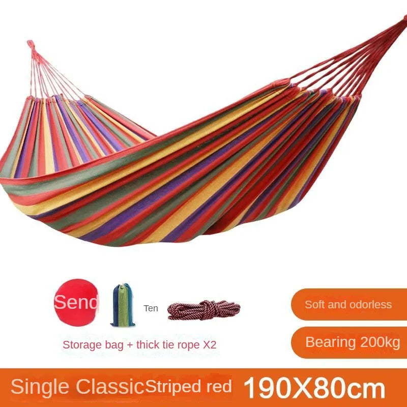 No-EN-Name-Null Outdoor-Indoor Canvas Fabric One Person Thicken Striped Hammocks /Colors-Coffee/Blue/Red/Load Bearing 200 Weight 650