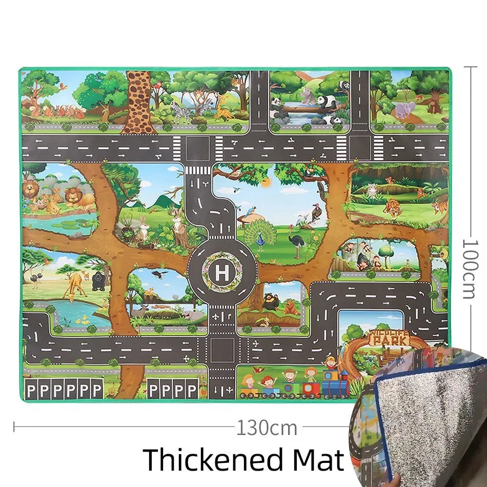 No-EN-Name-Null Kids Waterproof Foldable Rectangle Educational Developmental Multicolor Farm Animals-Dinosaurs-Life Dino Park Road Maps Crawling Plastic Play Mats/Ages: 3 Years Old + Older/Colors-Multicolor/Animals/Size: 100 x 130cm