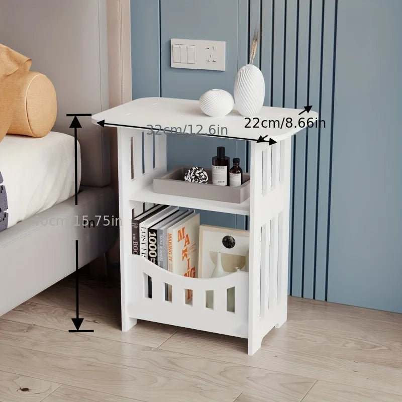 No-EN-Name-Null Modern Nordic White Wood Rectangle Top Two Shelves Accent End Tables