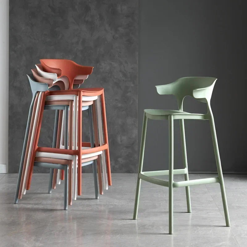 Nordic Modern Minimalist Stackable Solid Reinforced PP Plastic Low Back Hard Bar Chairs/Colors-Green/Orange/Gray/Yellow/Black/Blue/Brown