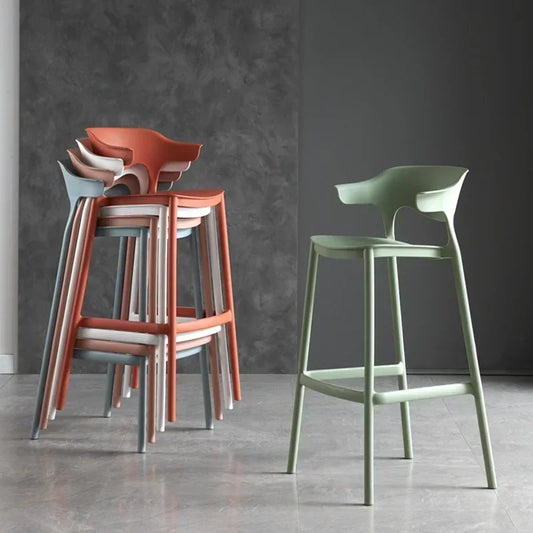 Nordic Modern Minimalist Stackable Solid Reinforced PP Plastic Low Back Hard Bar Chairs/Colors-Green/Orange/Gray/Yellow/Black/Blue/Brown