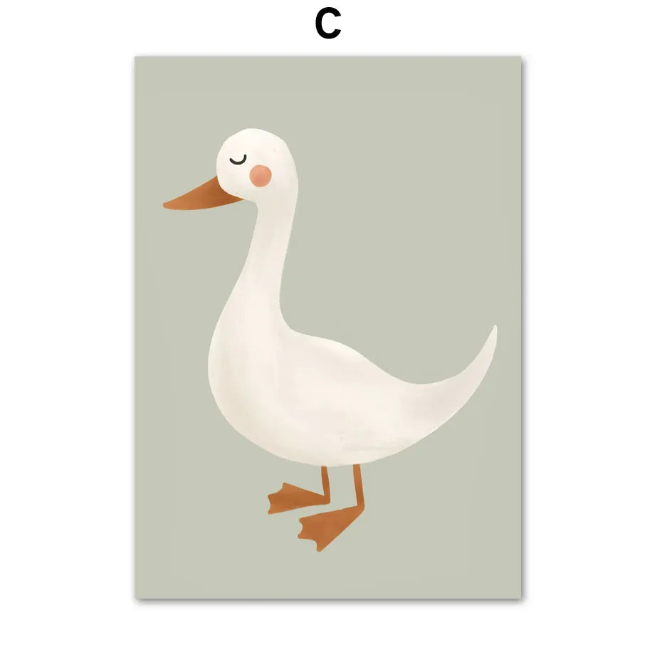 No-EN-Name-Null Retro Unframed Waterproof Ink Nature Cartoon Animals Canvas Rectangle Wall Art Prints /Color- Multicolor