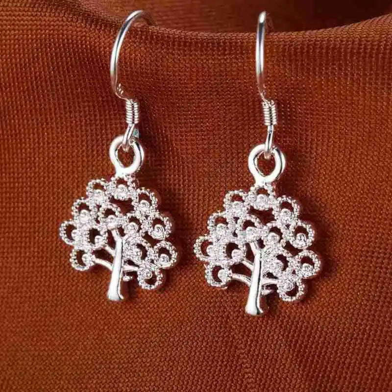 No-EN-Name-Null-ALIZERO Adult Women Sterling Silver Fine Imitation Natural Floral Tree Shaped Hanging Drop Earrings