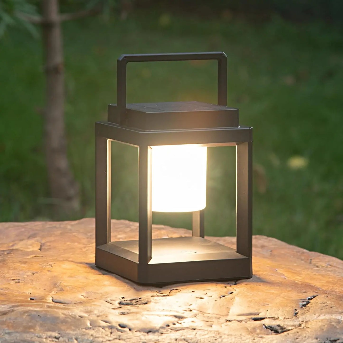 Jeannette Outdoor Solar-Powered Waterproof Black Square Plastic Windows Tabletop Lanterns USB Charging 3-Levels Warm White LED Touch Control Built-In Rechargeable Battery Landscape Pathway Lighting /Colors-Gray/Black/White/LED Bulb Included