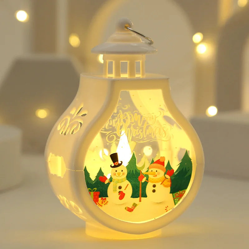 No-EN-Name-Null Festive Holiday Portable Warm White LED Electronic Components White Cap-Bottle Shaped Design Cute Cartoon Christmas Scenes-Santa Claus-Snowman-Reindeer Theme Hanging-Tabletop Wind-Proof Night Lights/ 3 AG10 Button Batteries