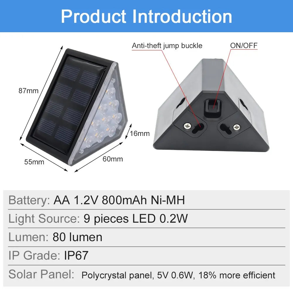 KLA-FCOB 2-6 PCS Waterproof Warm-Cool-Daylight White LED Outdoor Black-White Triangle Plastic Body Solar-Powered Built-In Light Sensor Step Landscape Pathway Light Sets/Colors-White/Black/Multicolor