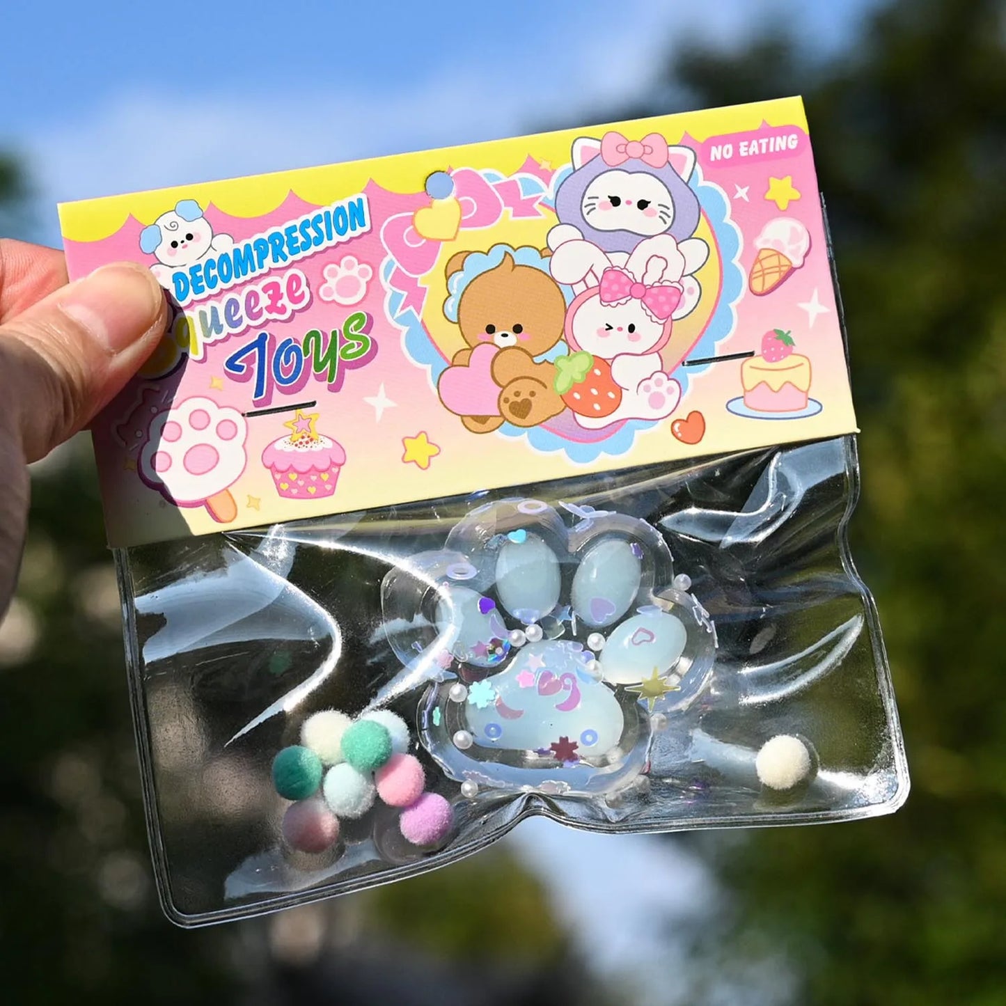 No-EN-Name-Null TPR Clear Plastic-Soft Sticky Cartoon Animal Cat Paws Print Inside Stress-Anxiety Relief Squeeze Pinch Family Executive Toys/Colors-Purple/Pink/Clear/Animal/Ages: 6-18 + Years Old-Adults