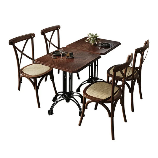 (10) Custom Retro American Style Cafe Solid Wood Table and Chair Combination