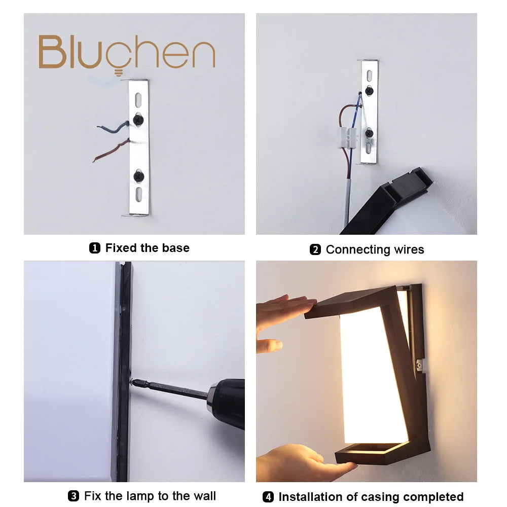 BLUCHEN EBUYBEST Outdoor Black-White Rectangle Shaped Plastic Body Warm White LED Light Anti-Corrosive Pest-Resistant Waterproof Wall-Mounted Porch Lights/Bulbs Included