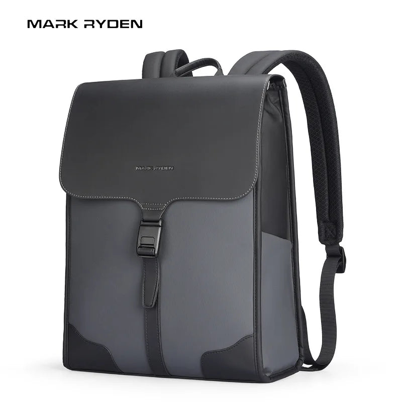 OZUKO Men Large Flap-Over Closure Zippers Waterproof Black-Gray Canvas Fabric Mark Ryden Shoulder Straps-Handle 15.6 Inch Laptop Compartment Polyester Lining Anti-theft Zipper Mochila Laptop Backpacks/External Pockets/Keychain Holder