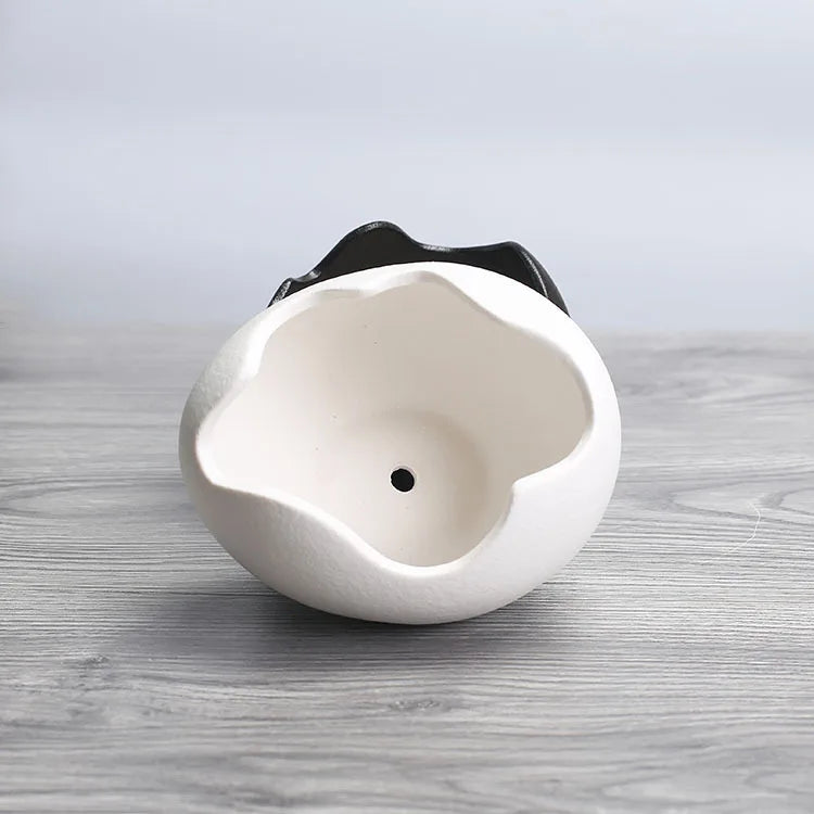 No-EN-Name-Null Indoor European Small Round Shaped White-Silver-Black Chrome Plated Finish Porcelain Ceramic Hydroponic Desktop Flower Pots