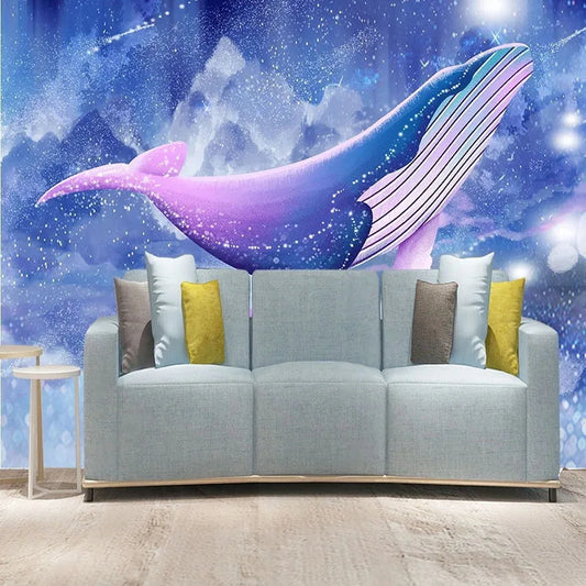 JIADOU Kids Waterproof Canvas Peel-Stick Multicolor 3D Cartoon Orca Whale-Starry Night Sky Silk Cloth  Removable Self-Adhesive Wall Vinyl Mural Wallpaper/Colors-Blue/Multicolor/Animal