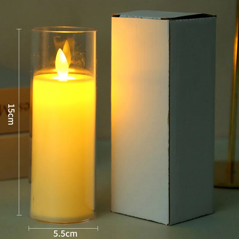 1-3 PCS Set LED Flameless Electric Acrylic Glass Holder Flickering Small Round Tealight Candles/3 Button Batteries/Colors-White/Yellow