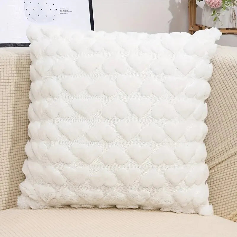 No-EN-Name-Null Modern White Solid Color Square Embossed Hearts Design Invisible Hidden Zipper Plush Soft Polyester Fabric Throw Pillow COVERS/Colors-White/Rose Red/Gray/Pink