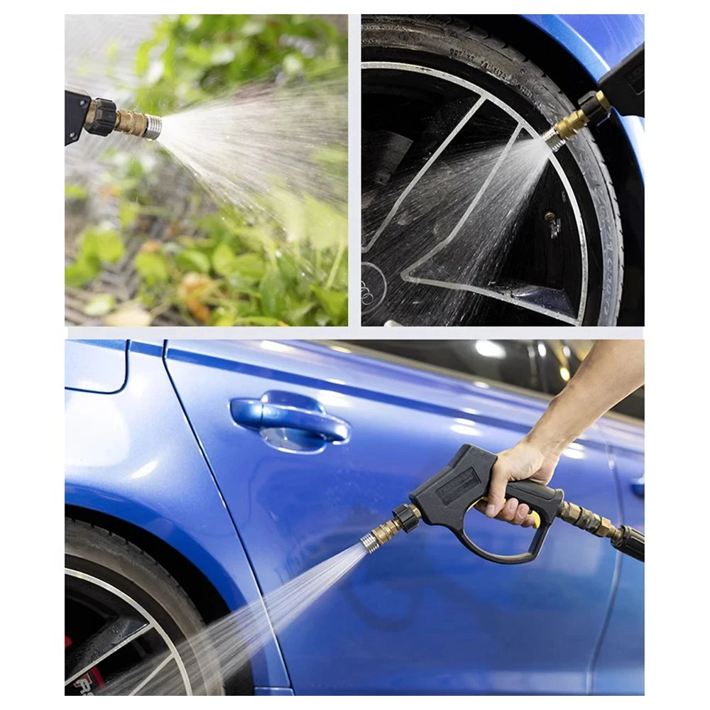 Outdoor Finger-Grip Handle Silver Stainless Steel 1/4 Quick-Connect Washing Shower High Pressure Washing Nozzles