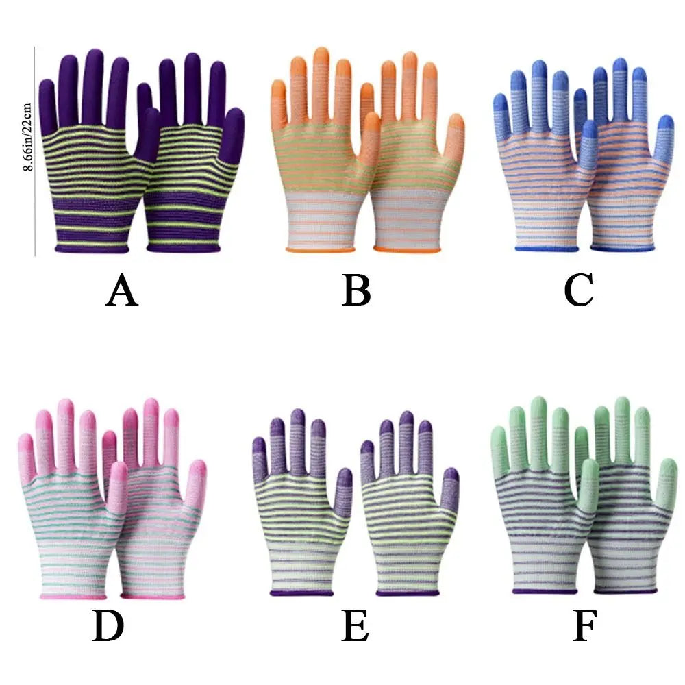 1 Pair Nylon Work Gloves Wearable Anti-Static Breathable Industrial Gloves Wear-resistant Striped Gardening