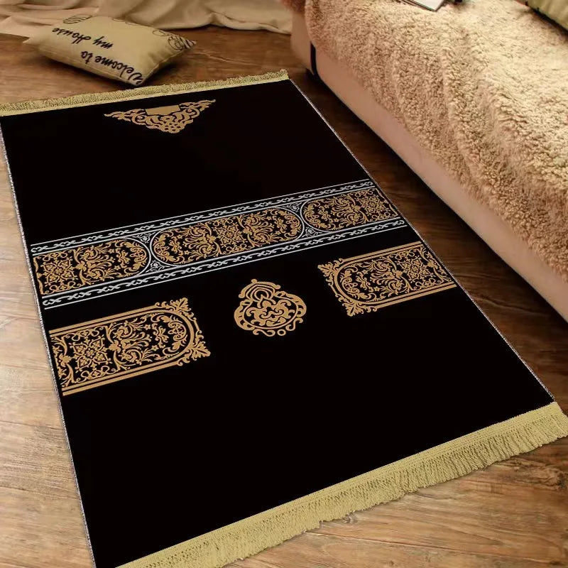 No-EN-Name-Null Adults Machine-Made Customized Waterproof Rectangle Black-Pink Fade-Resistant Thick Suede Islamic Muslim Anti-Slip Base Religious Alters Prayer Rugs/Colors-Black/Pink
