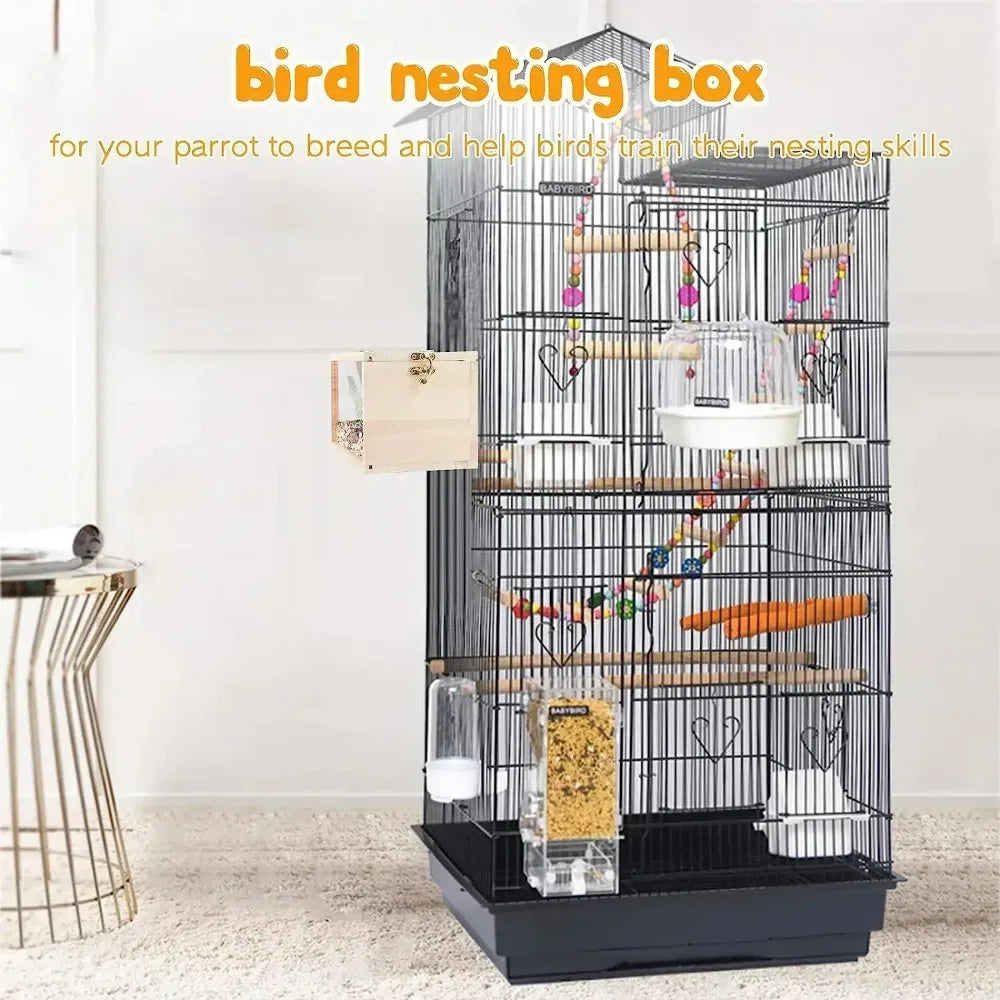 No-EN-Name-Null Natural Paulownia-Pine Wood Frame Clear Transparent Acrylic Panels Sides Rectangle Bird Breeding Box Bird Cage Accessories