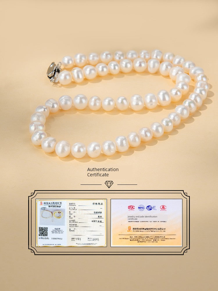 YALENDI Adult Women Imitation Natural White Pearl Necklace-Bracelet-Two Earrings Silver Sterling Metal Ball Chain Fine Jewelry Sets/Colors-White/Silver