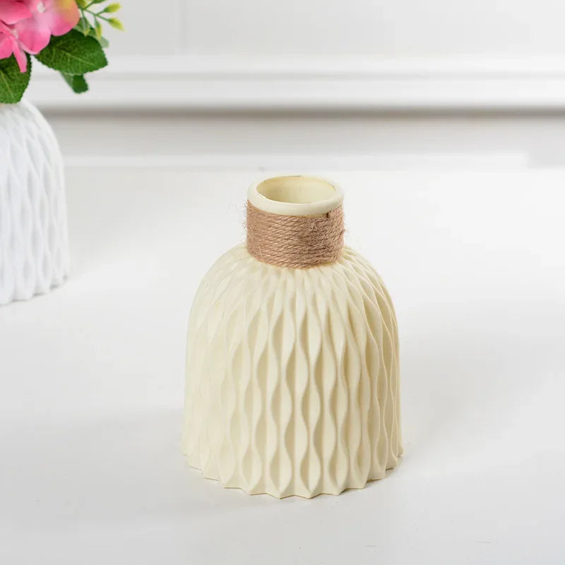 3 Dimensional Plastic Round Imitation Ceramic Floral Vases/Colors-Blue/Pink/White/
