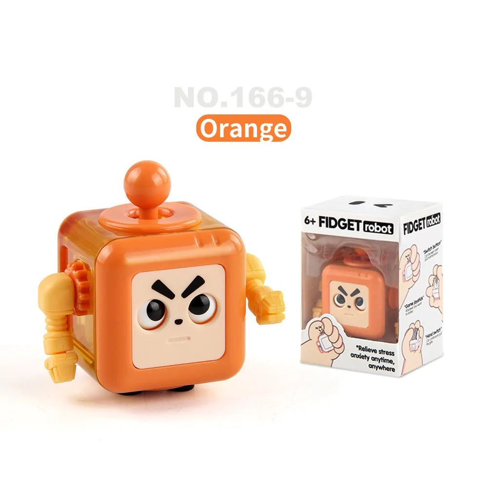 Kids Small Square Shape Handheld Cute Funny Cartoon Facial Expression Robot Anxiety-Stress Relief Smooth Plastic Fidget Toys/Colors-Green/Blue/Orange/Purple/Multicolor/Ages: 6-18 + Years Older