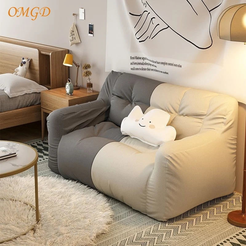 OMGD Modern Medium Firmness Wear-Resistant Removable Washable Soft Plush Thick White Upholstered Padded Breathable Polyester Cotton-Linen Fabric Cushions One Person OMGD Lazy Double Chaise Lounges Sofas/Colors-Beige/Gray/White