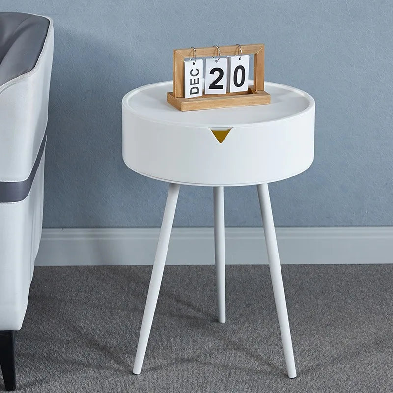 No-EN-Name-Null  Small Modern Hard Flat White Plastic Round Shaped Padded Hidden Compartment Three Legs End Tables/Colors-White/Black/Pink/Size: 40cm W x 54.5cm H