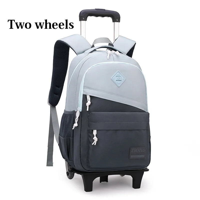 NULL No-EN-Name-Null Preppy Pullable Trolley Multicolor Nylon Fabric Flap Pocket Polyester Lining Metal Zippers Free-Standing Six Wheeled School Backpacks/Shoulder Straps-Handles/External Pockets/Colors-Black/Orange/Gray/Multicolor/Brown