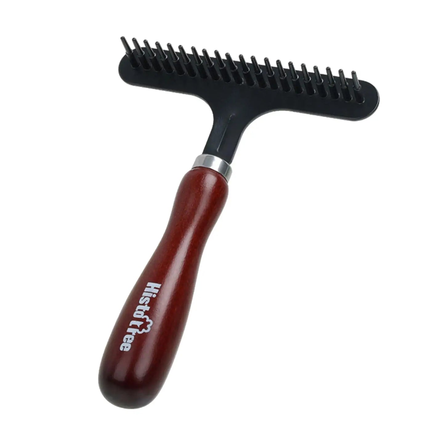 HOMYL Indoor Handheld Manual Portable Brown Solid Wood Handle Brown-Black Metal Teeth Head Grooming Rakes Carpet Sweepers