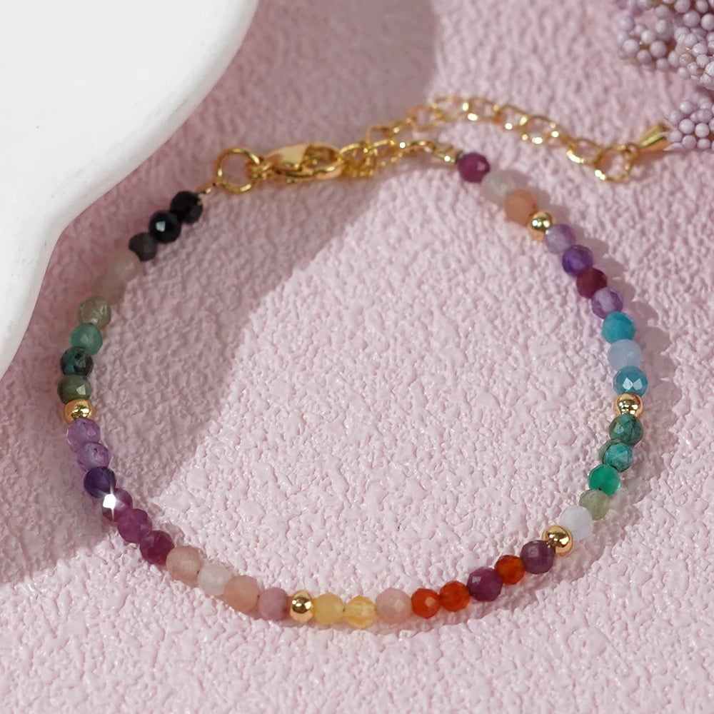 GO2BOHO Adults Women Professional Handmade Round Copper 18K Gold-Plated Geometric Multicolored Beads Rope Chain Fine Imitation Bracelets
